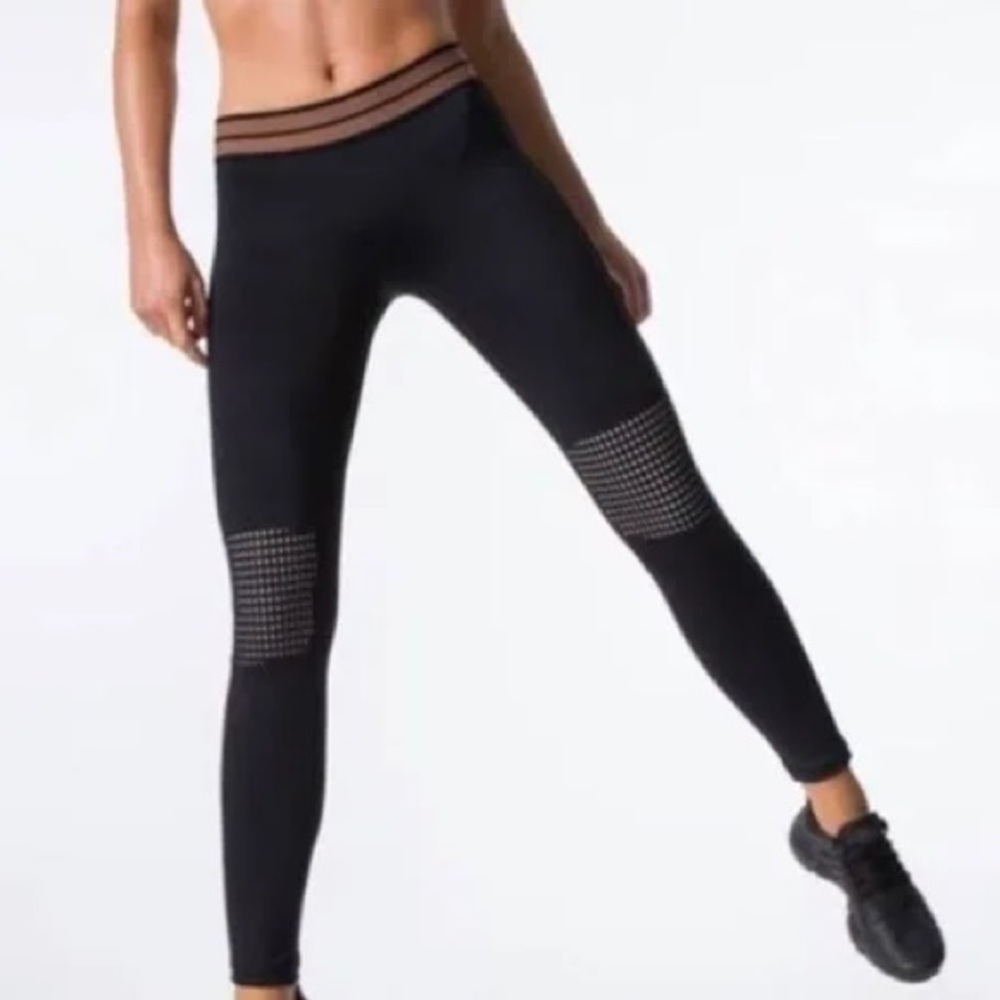 OLYMPIA THE MOTO JET MESH ATHLETIC LEGGINGS / BLACK COFFEE BROWN / SIZE MEDIUM